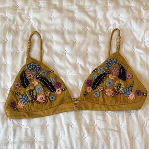 Free People Embroidered Floral Intimate Bra - Mustard